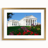 Textured abstract art print depicting a serene Virginia landscape in muted earth tones, framed in gold.