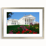 Textured abstract art print depicting Virginia scenery in silver frame, ideal for bedroom ambiance.