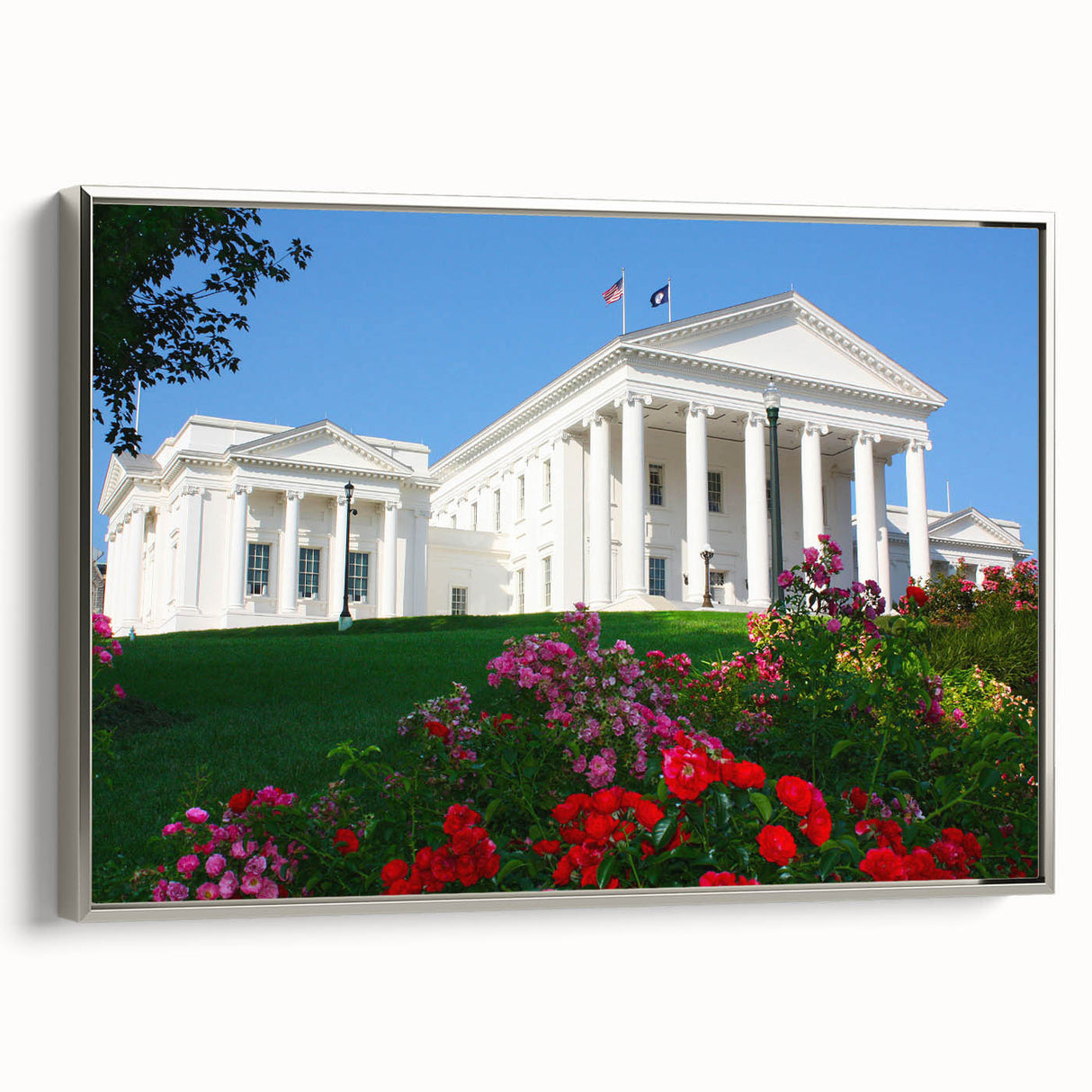 Framed canvas landscape art painting of Virginia scenery, featuring vibrant colorful art with black accents.
