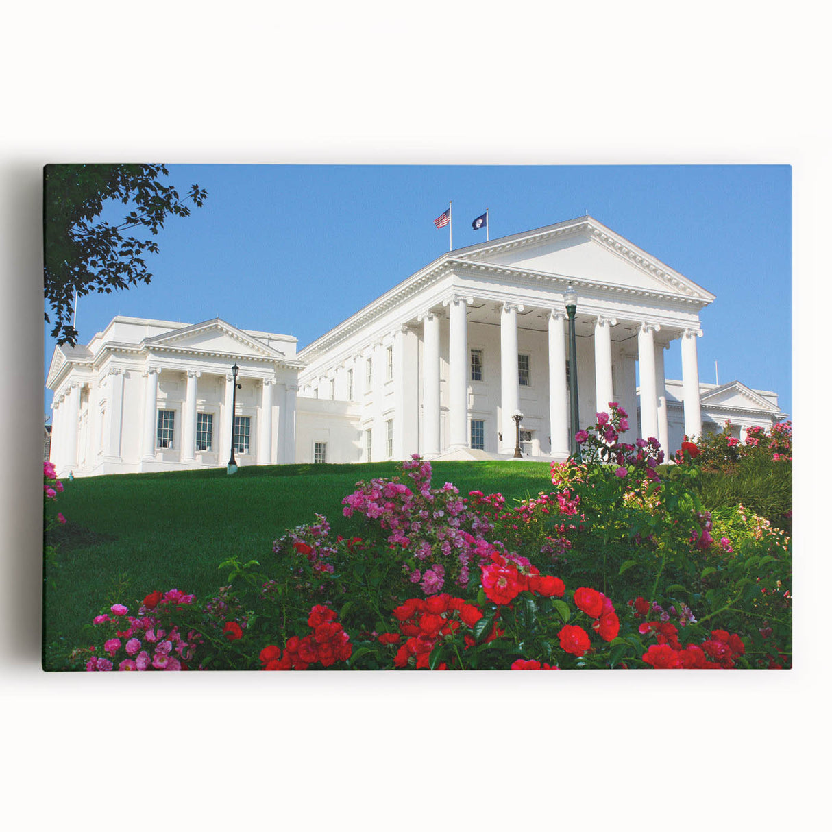 Black and white stretched canvas of Virginia scenery, ideal for kitchen wall art.