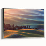 Landscape art painting of the Palouse fields in muted earth tones on a framed canvas, suitable for living room decor.