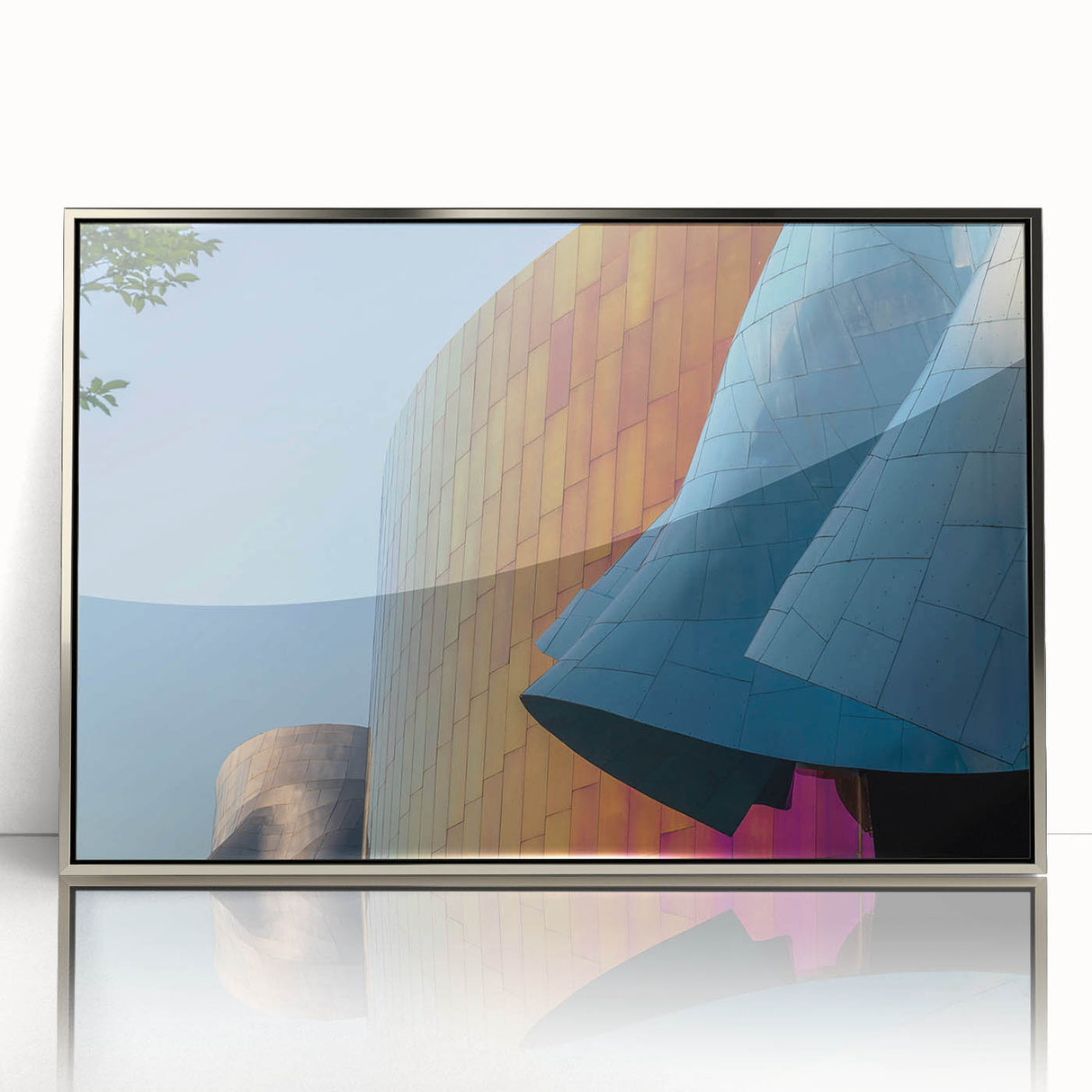 Acrylic print of Seattle skyline in muted gray, ideal for modern art wall decor.