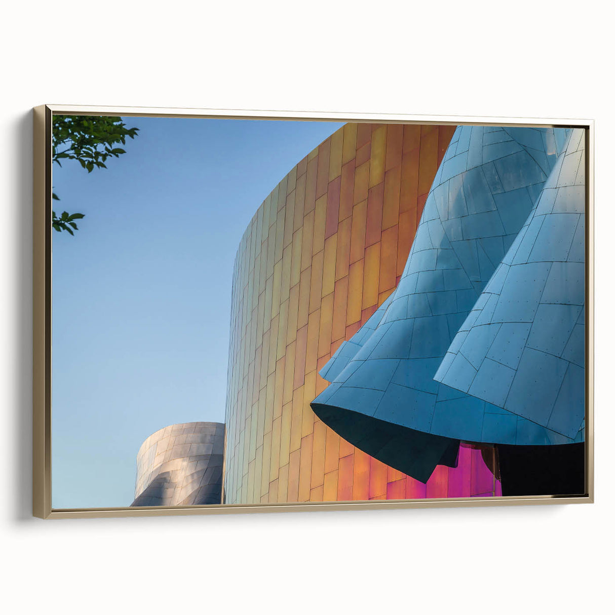 Framed canvas of a vintage Seattle landscape painting in black and gold tones, ideal for bedroom wall art.