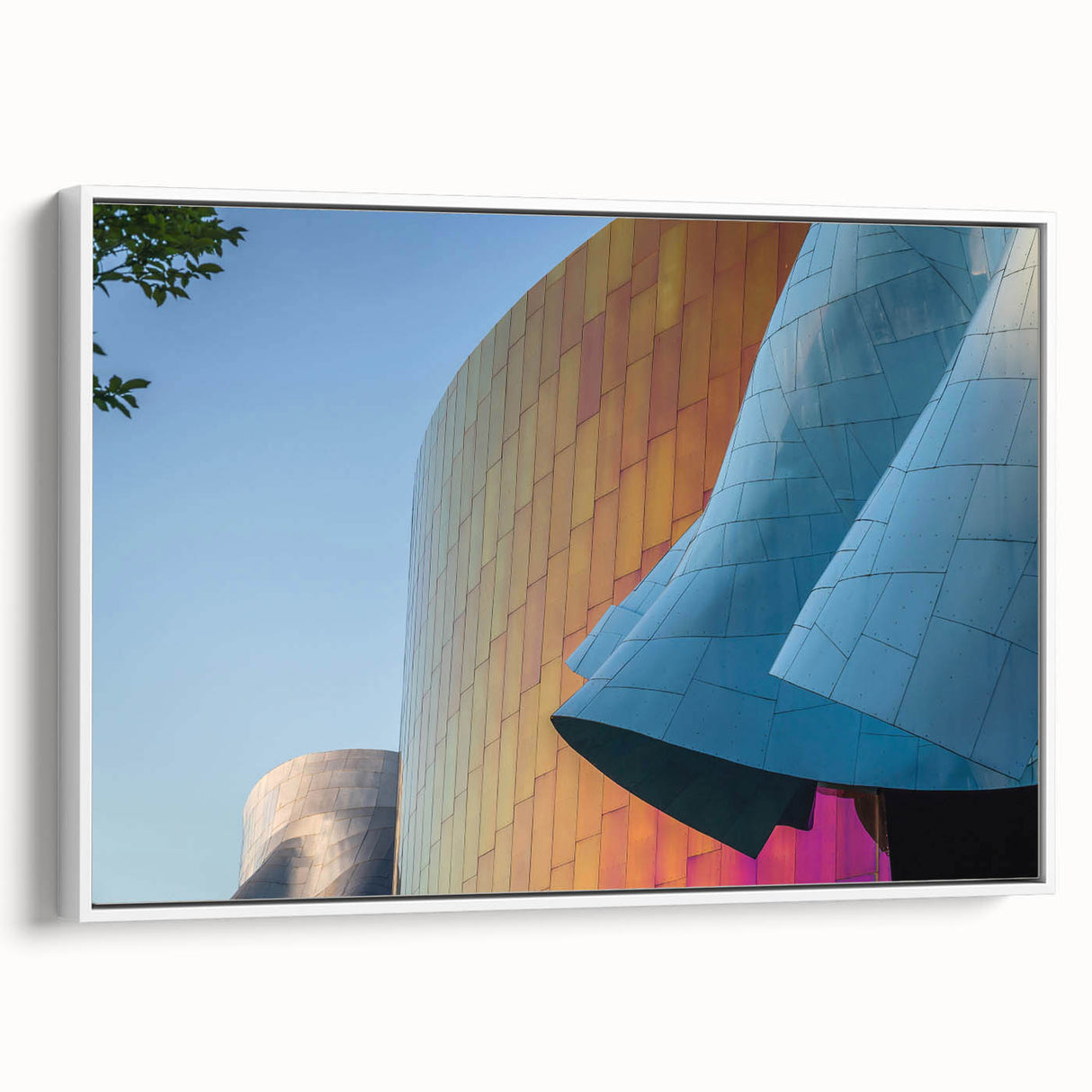 Vintage poster art of Seattle skyline in colorful hues on a large framed canvas, ideal for living room decor.