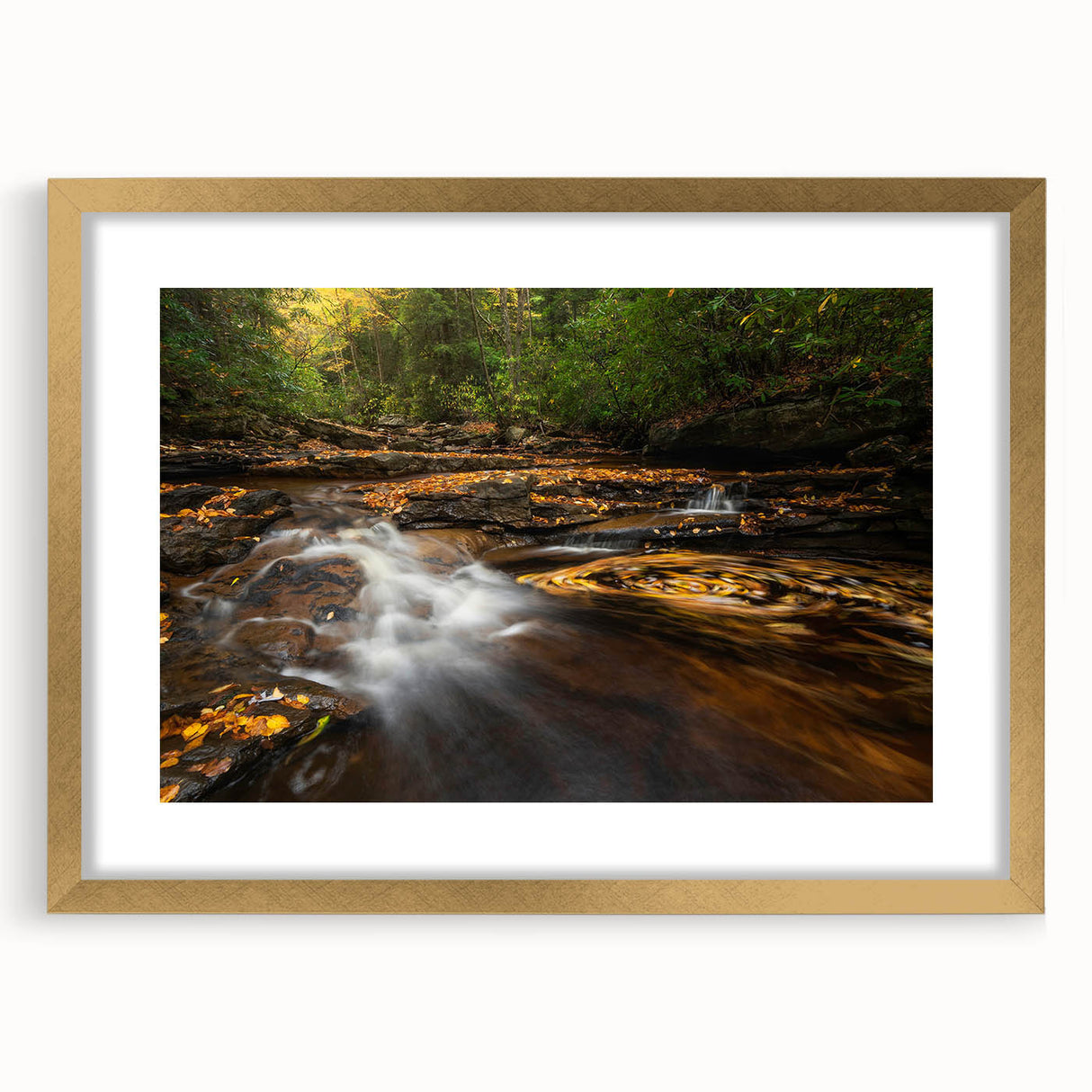 Extra large abstract art print of West Virginia scenery in gold frame, ideal for living room decor.