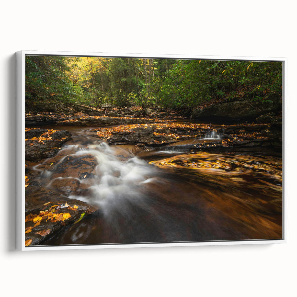 Vintage poster art of West Virginia scenery in colorful hues on a large framed canvas, ideal for living room decor.
