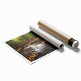 Rolled print of West Virginia scenery with pastel floral designs, ideal for classy bathroom wall art.