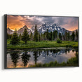 Black and white framed canvas of the Grand Tetons landscape, ideal for bedroom decor.