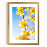 Extra large abstract art print in textured style, featuring vibrant spring hues on a gold-framed canvas.