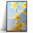 Large abstract wall art featuring spring-themed colors in mid-century modernist style on a black framed acrylic.