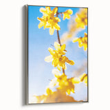 Framed canvas featuring a vintage-style landscape art painting with colorful spring scenery.