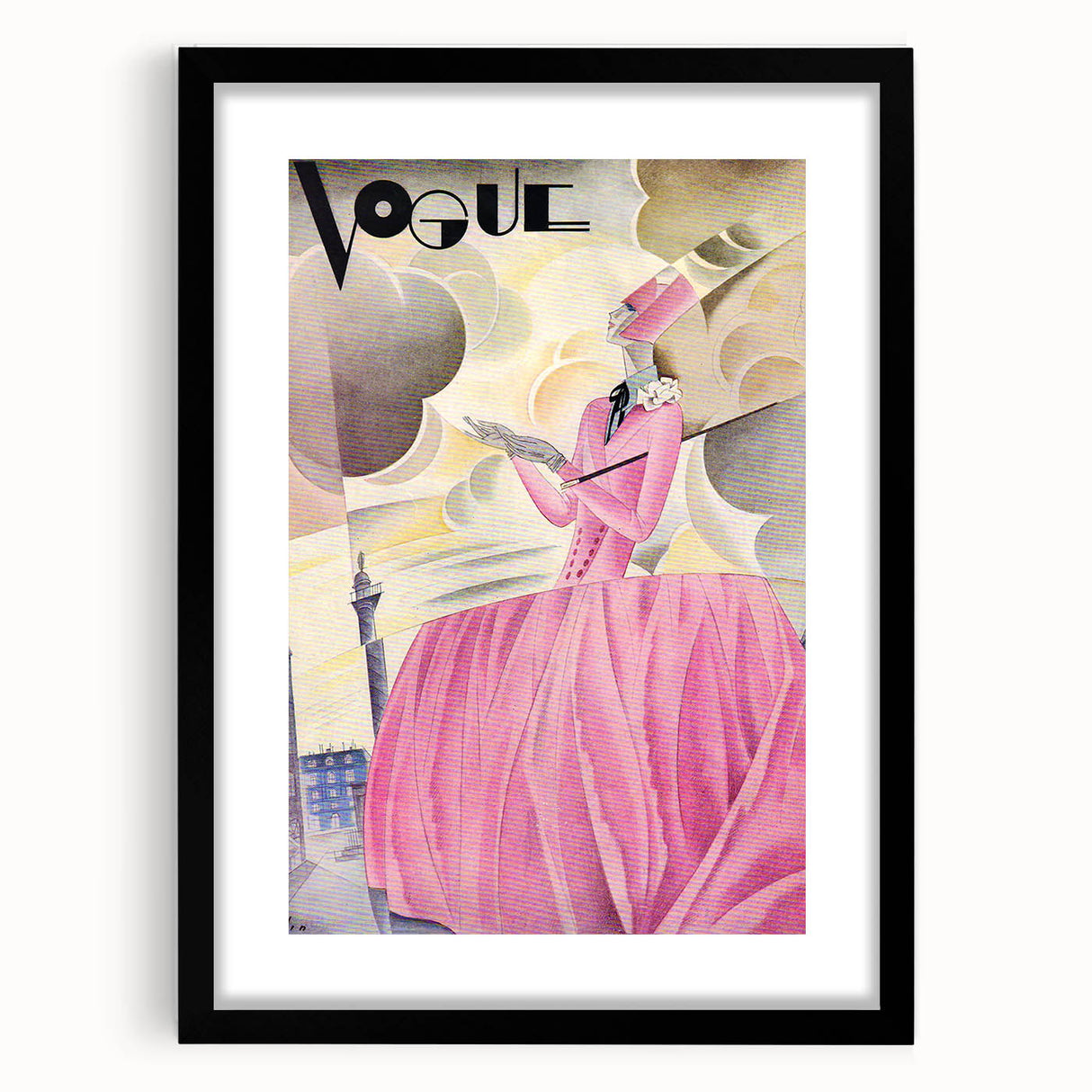 Art Deco Vogue Cover Print - Pink Gown Fashion Illustration Wall Art