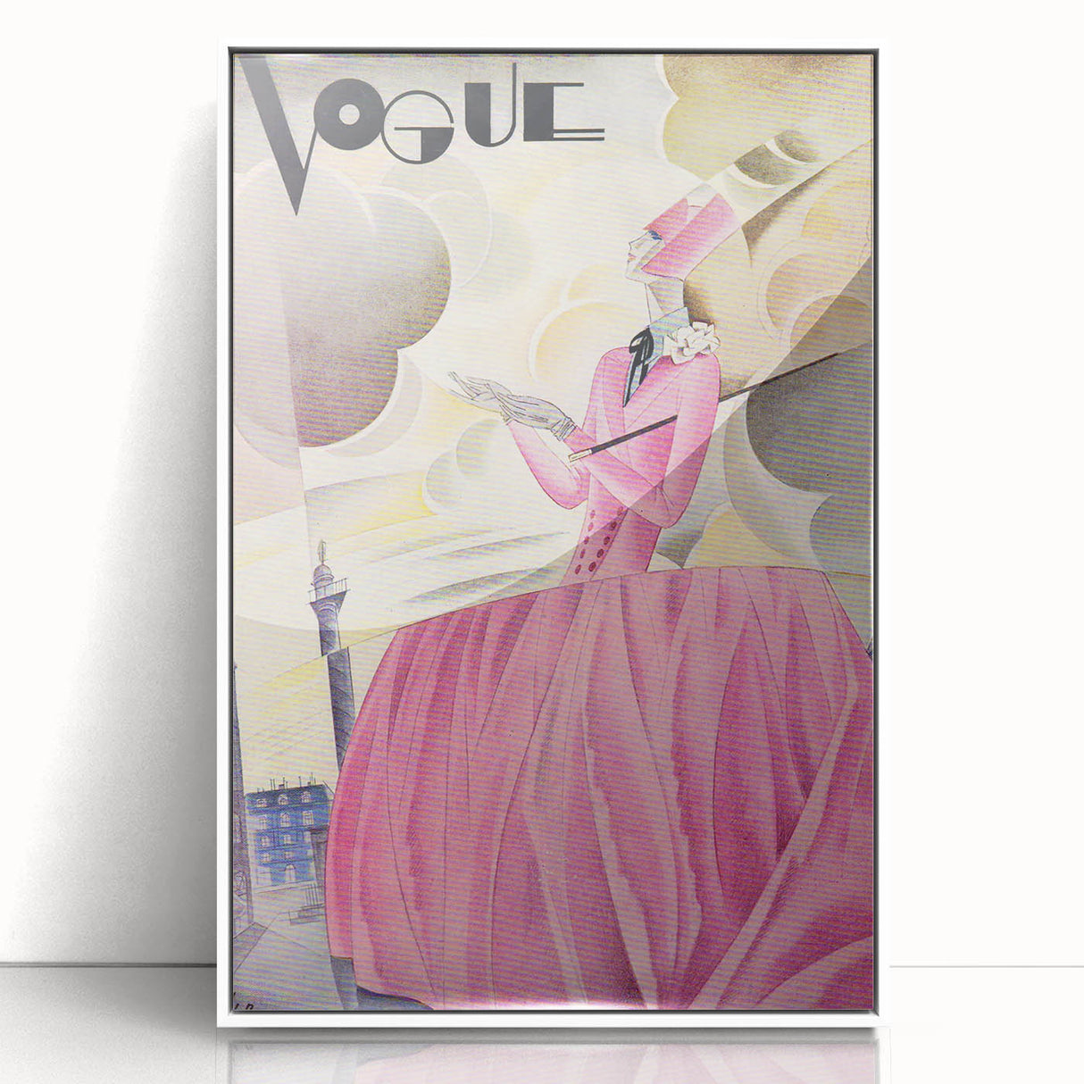 Art Deco Vogue Cover Print - Pink Gown Fashion Illustration Wall Art