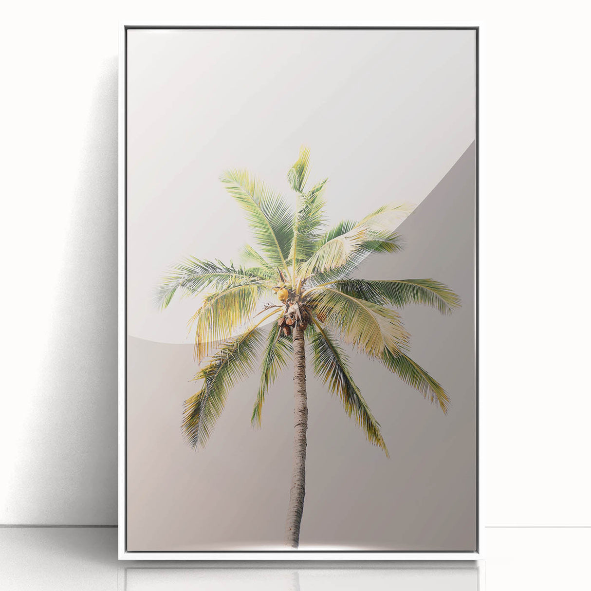 Art Deco poster featuring a geometric pattern in muted pastels on a white acrylic frame, suitable for nursery wall art.