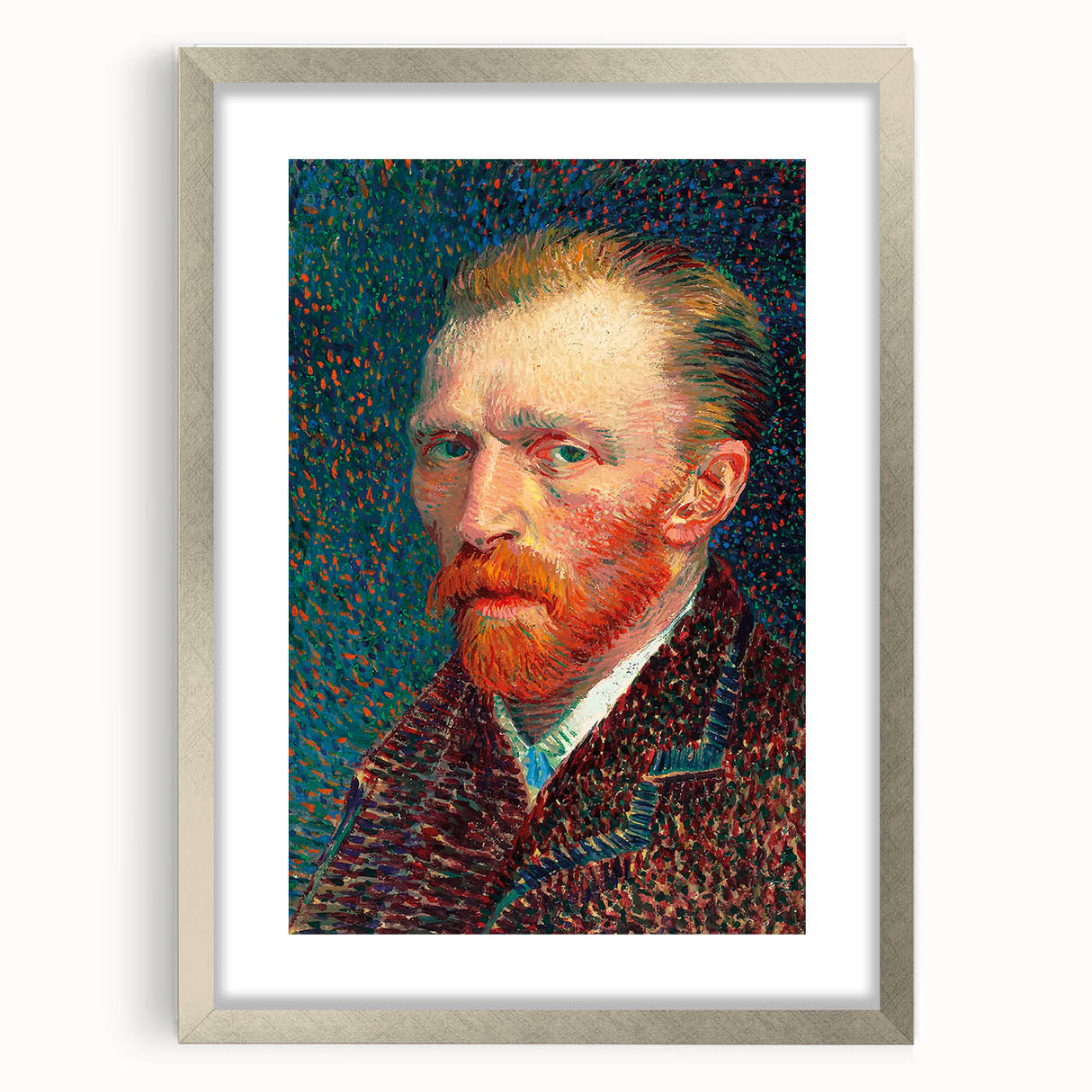 Textured abstract art print in muted blues and greens on a framed canvas, suitable for bedroom decor.