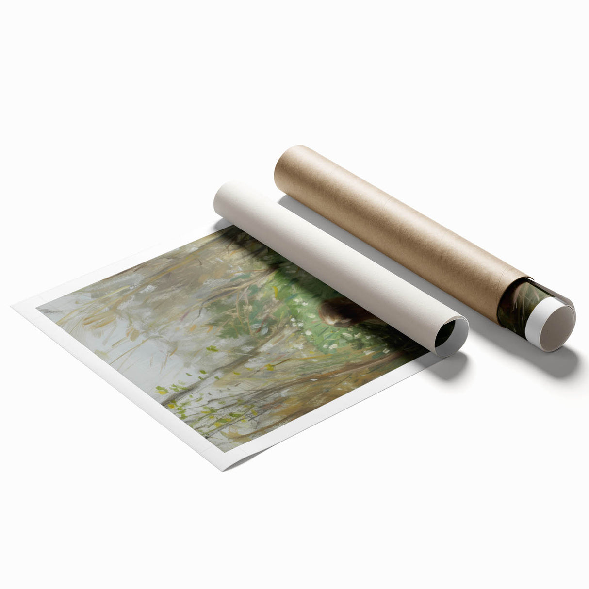 Abstract figurative rolled print showcasing vibrant colors and dynamic shapes, perfect for modern decor. Packaged securely in a protective cardboard tube for safe delivery.