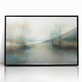 Framed abstract landscape artwork in acrylic, showcasing vibrant colors and dynamic shapes, elegantly displayed with a sleek black frame from a front view perspective.