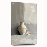 Abstract minimalist wall art displayed in a sleek acrylic frame, showcasing a dynamic design with vibrant colors and geometric shapes, ideal for modern decor.