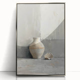 Framed abstract minimalist wall art featuring a silver-colored acrylic design, showcasing geometric shapes and soft lines, ideal for modern home decor.