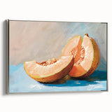 Landscape art painting featuring colorful fruits on a black background, framed in silver, ideal for dining room decor.