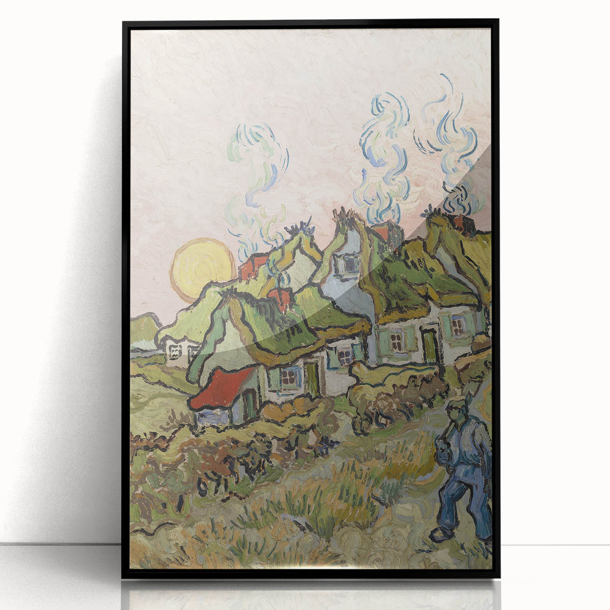 Impressionist Village Wall Art - Van Gogh's Vibrant Houses and Figure Print