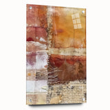 Large abstract wall art depicting fall season colors on acrylic glass, ideal for dining room decor.