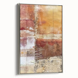 Framed canvas depicting a vintage landscape art painting with colorful autumn trees and a black background.