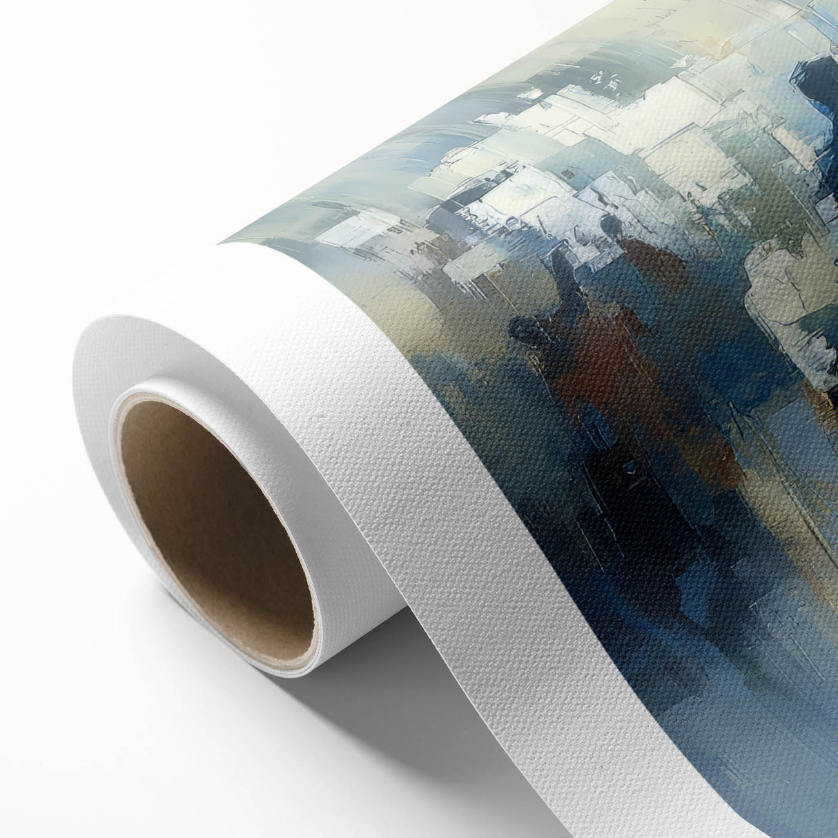 Abstract Cityscape Wall Art – Blue & Gray Modern Canvas Print