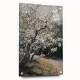 Abstract floral design on acrylic glass art piece in side view, showcasing vibrant colors and intricate patterns, mounted with decorative pins for display.