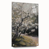 Abstract floral design on acrylic glass art piece in side view, showcasing vibrant colors and intricate patterns, mounted with decorative pins for display.