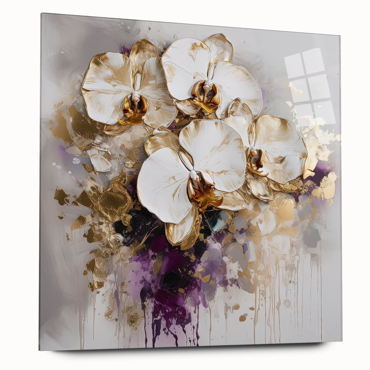 Abstract floral acrylic wall art in vibrant colors, displayed from the side, showcasing intricate designs and a glossy finish, perfect for modern decor.