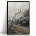 Framed acrylic artwork showcasing an abstract floral design in vibrant colors, featuring a sleek black frame, ideal for modern home decor or office spaces.
