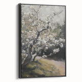 Framed canvas artwork showcasing vibrant abstract floral designs in a black frame, highlighting intricate colors and textures, ideal for modern home decor.