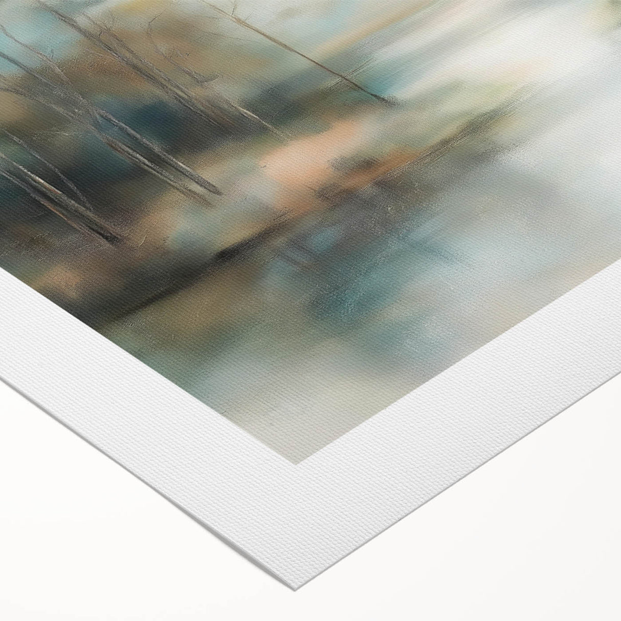 Abstract landscape artwork on rolled canvas, showcasing vibrant hues of blue and green with textured brush strokes, perfect for modern home decor.