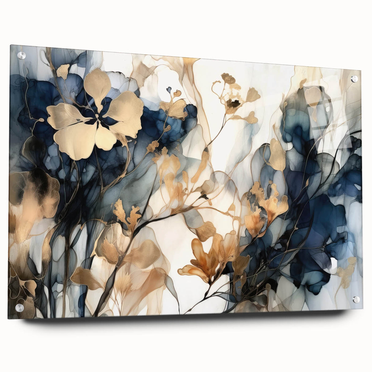Elegant Navy & Gold Floral Wall Art – Modern Canvas Print