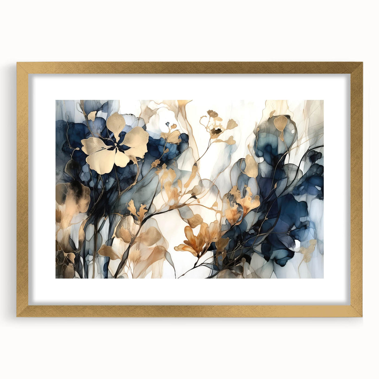 Elegant Navy & Gold Floral Wall Art – Modern Canvas Print