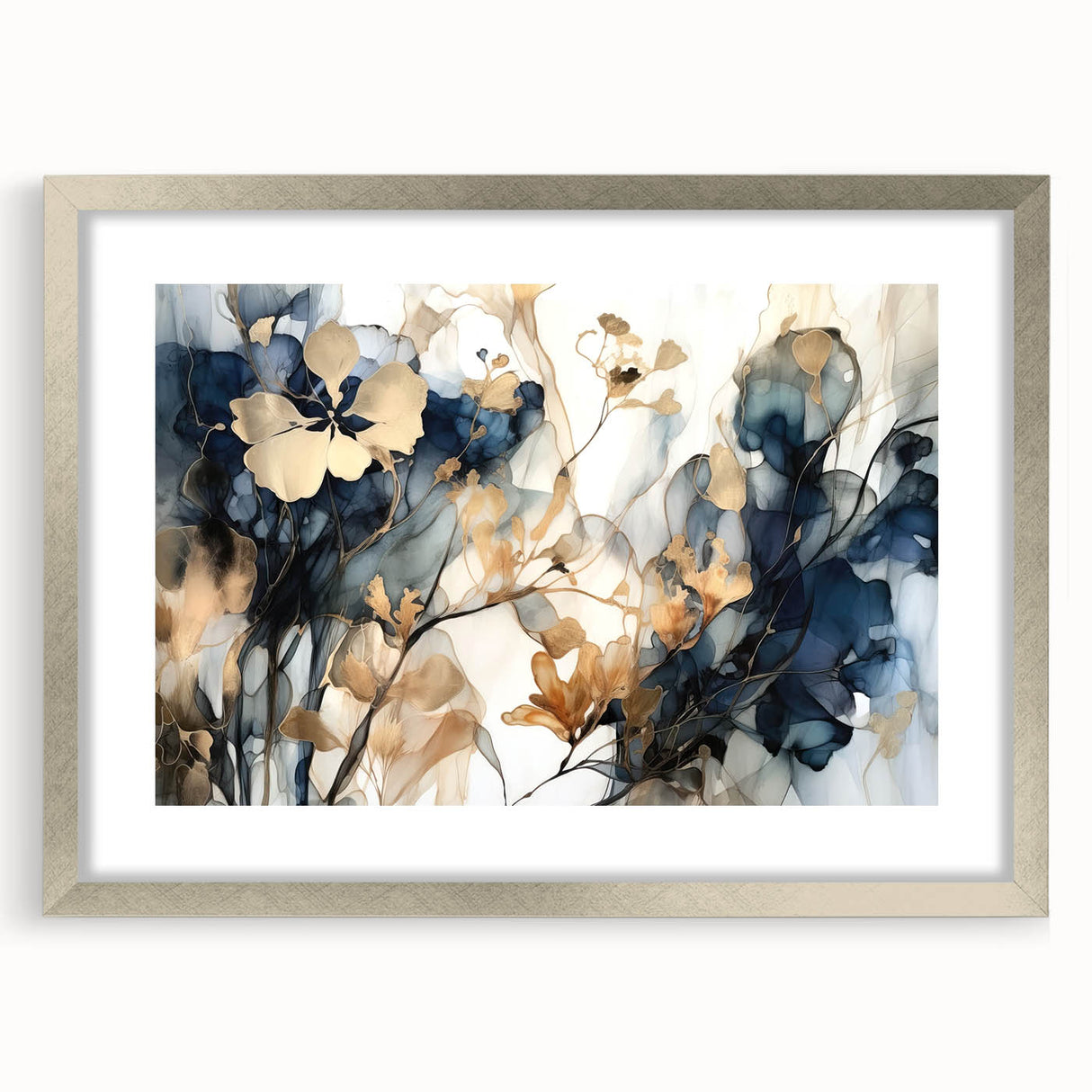 Elegant Navy & Gold Floral Wall Art – Modern Canvas Print