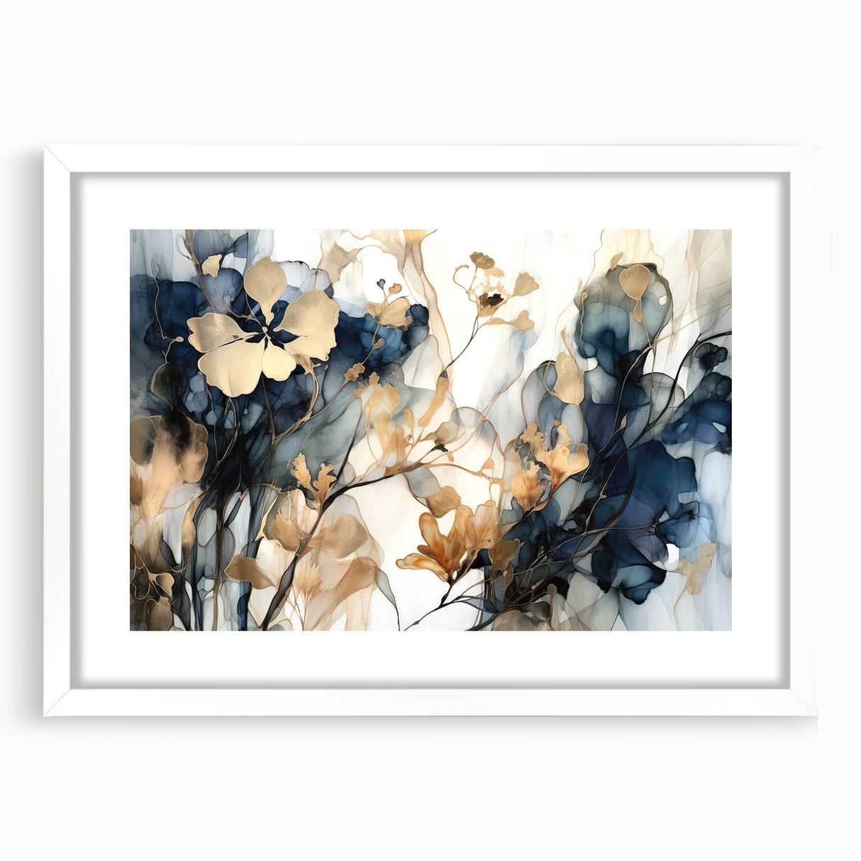 Elegant Navy & Gold Floral Wall Art – Modern Canvas Print