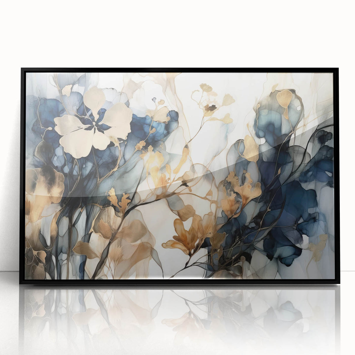 Elegant Navy & Gold Floral Wall Art – Modern Canvas Print