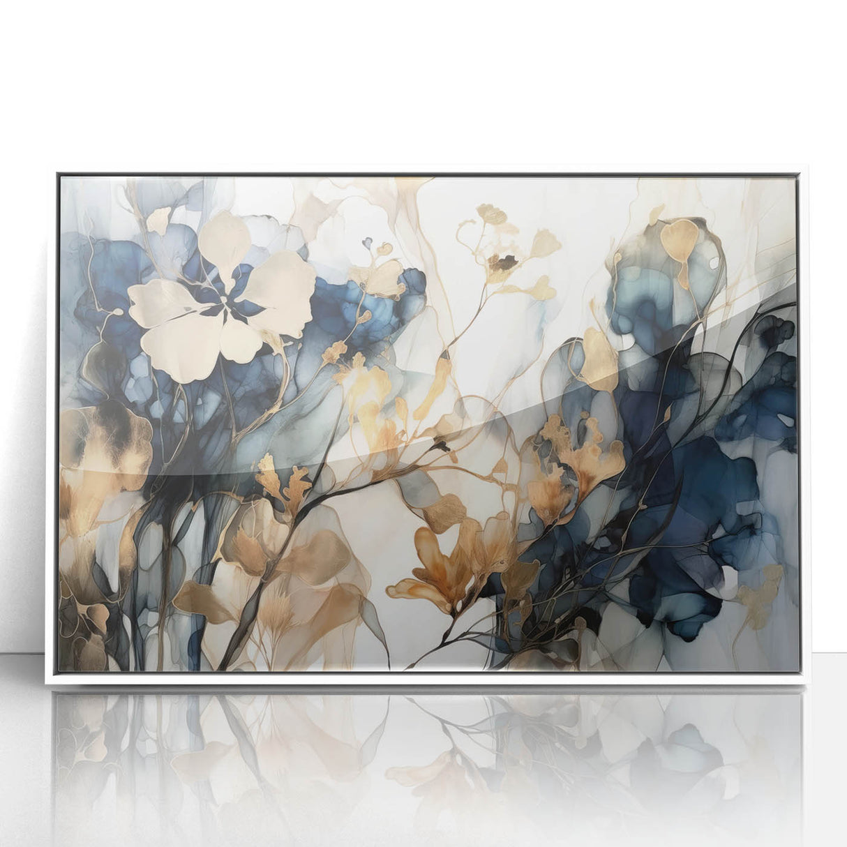 Elegant Navy & Gold Floral Wall Art – Modern Canvas Print