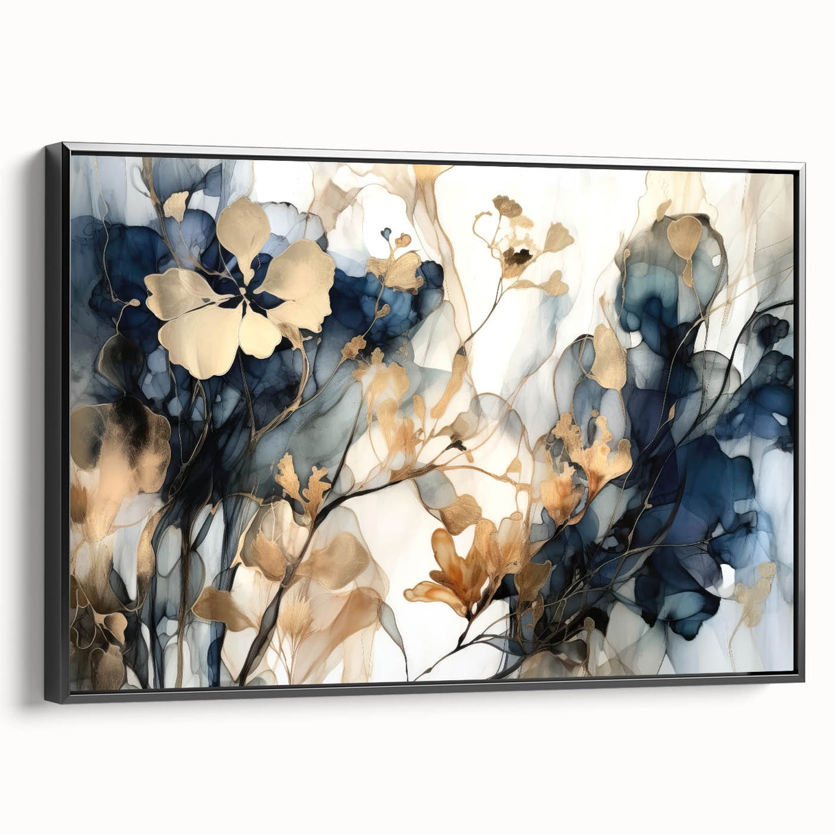 Elegant Navy & Gold Floral Wall Art – Modern Canvas Print