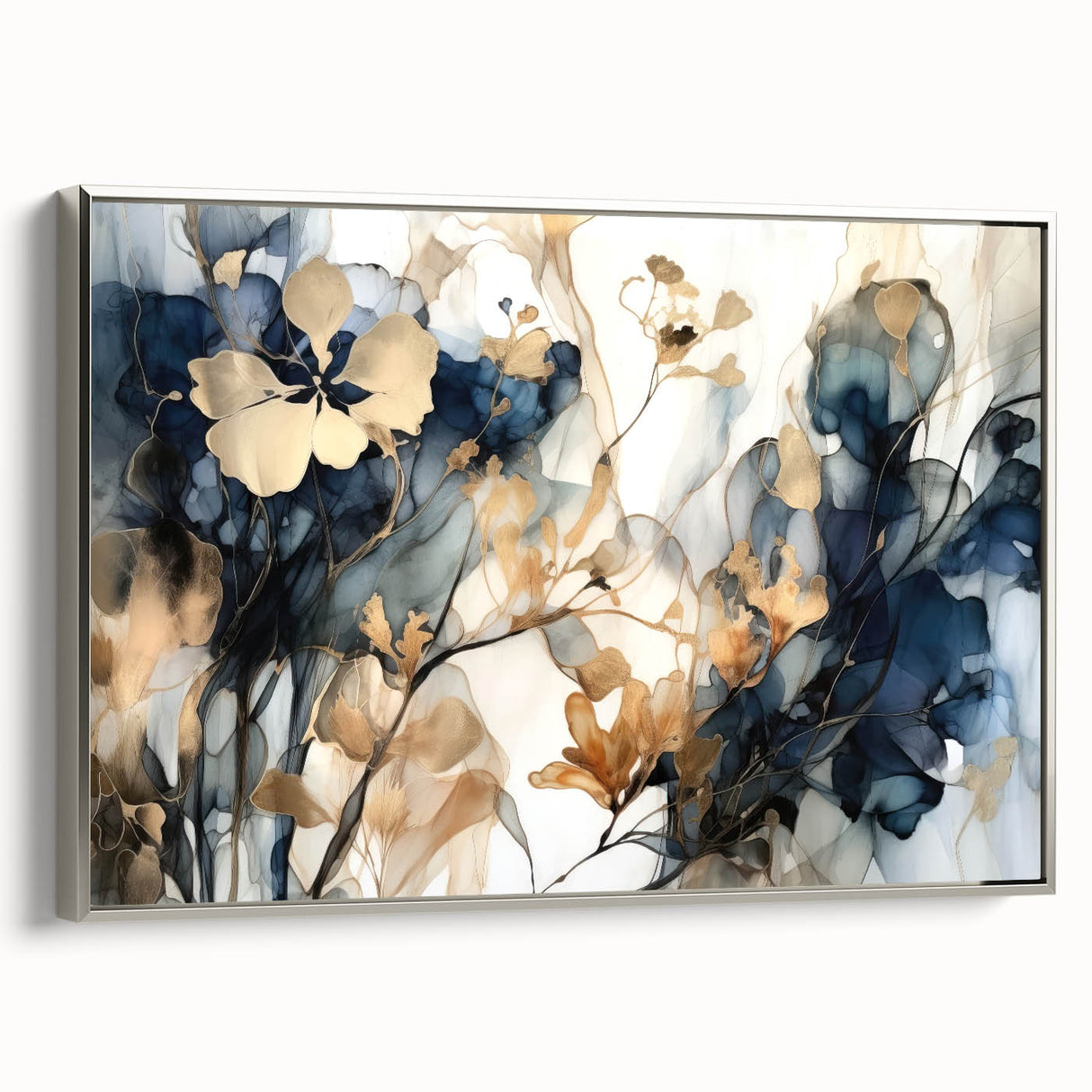 Elegant Navy & Gold Floral Wall Art – Modern Canvas Print