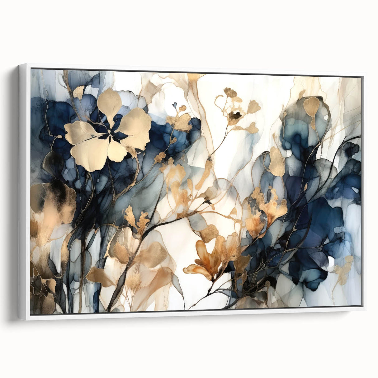 Elegant Navy & Gold Floral Wall Art – Modern Canvas Print