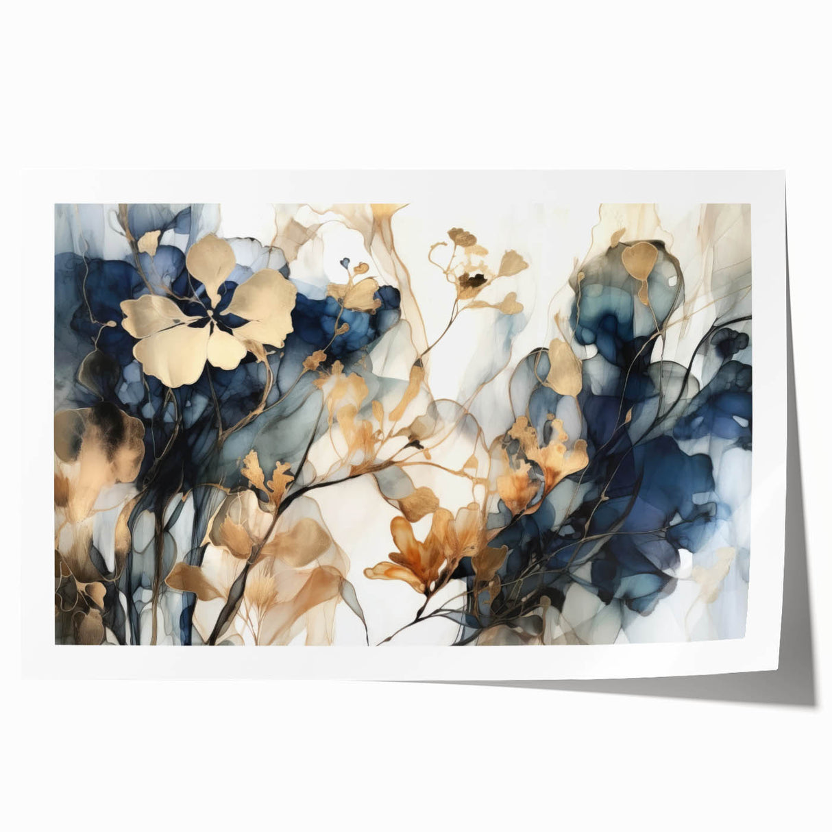 Elegant Navy & Gold Floral Wall Art – Modern Canvas Print
