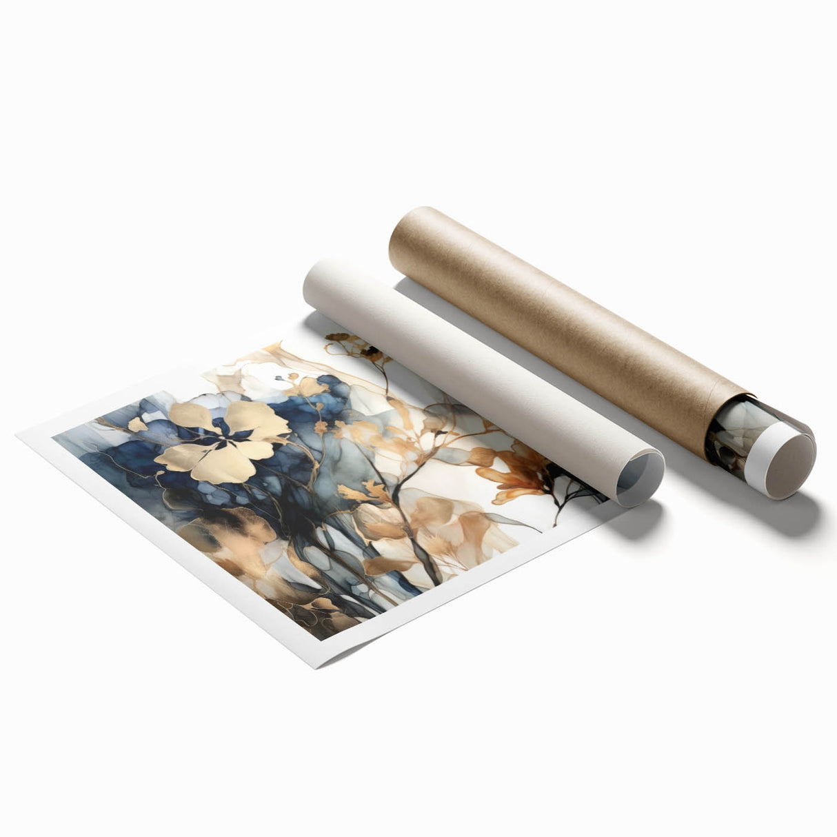 Elegant Navy & Gold Floral Wall Art – Modern Canvas Print