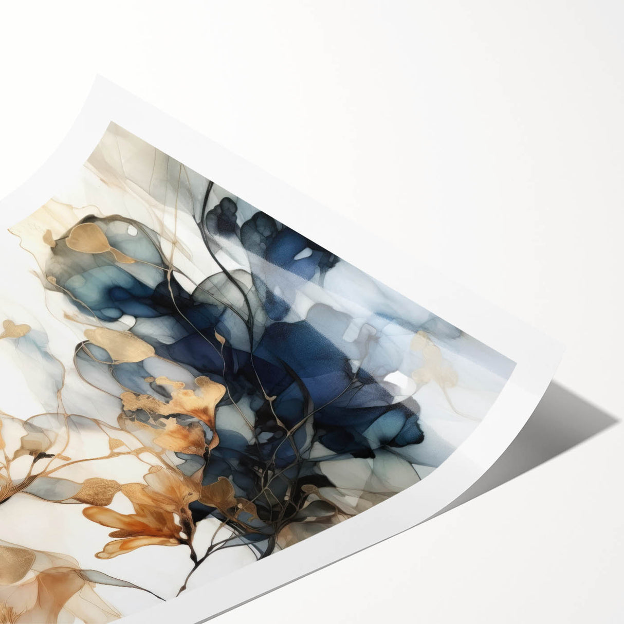Elegant Navy & Gold Floral Wall Art – Modern Canvas Print