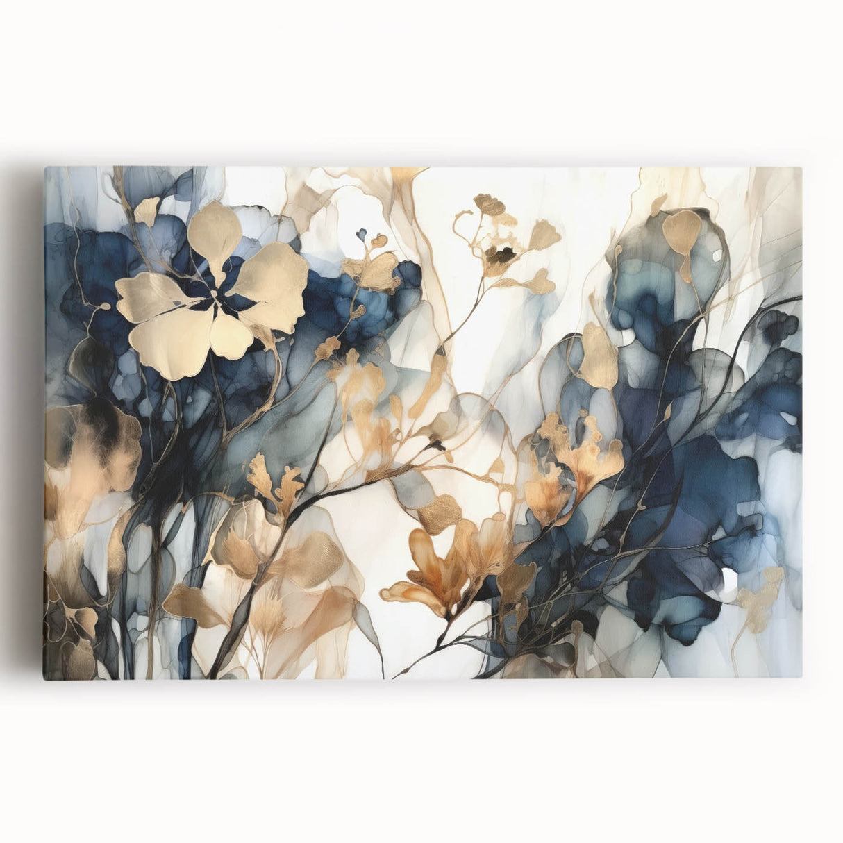 Elegant Navy & Gold Floral Wall Art – Modern Canvas Print