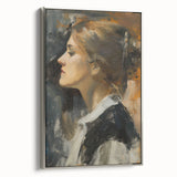 Framed abstract figurative canvas artwork showcasing a silver frame, highlighting modern artistic elements and textures, ideal for contemporary home decor.