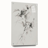 Abstract floral acrylic artwork displayed on a glass panel, showcasing vibrant colors and intricate designs, with decorative pins enhancing its contemporary style.