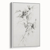 Framed canvas showcasing an abstract floral design with vibrant colors on a white background, highlighting elegant brush strokes and textures, ideal for modern home decor.